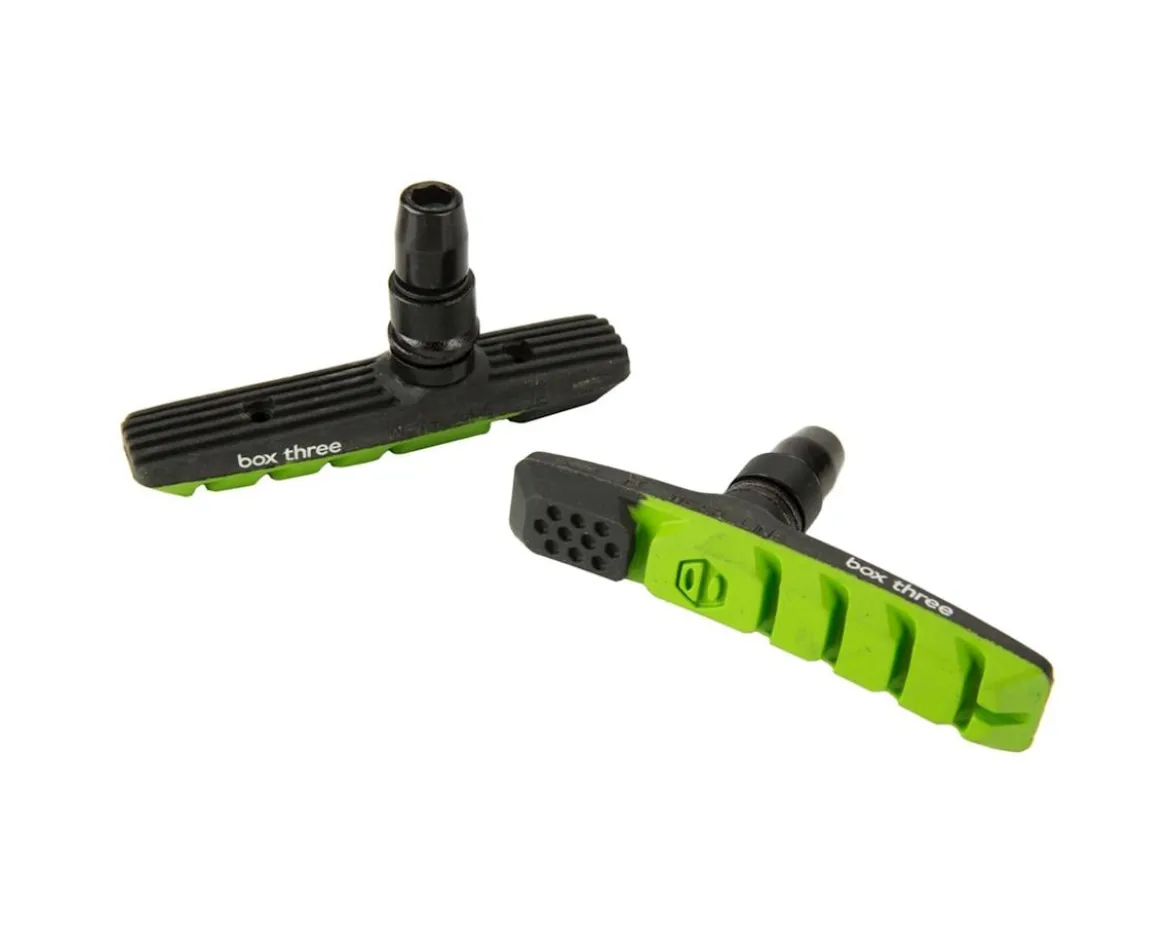 Box Three V-Brake Pads (Green) (1 Pair) (Threaded)