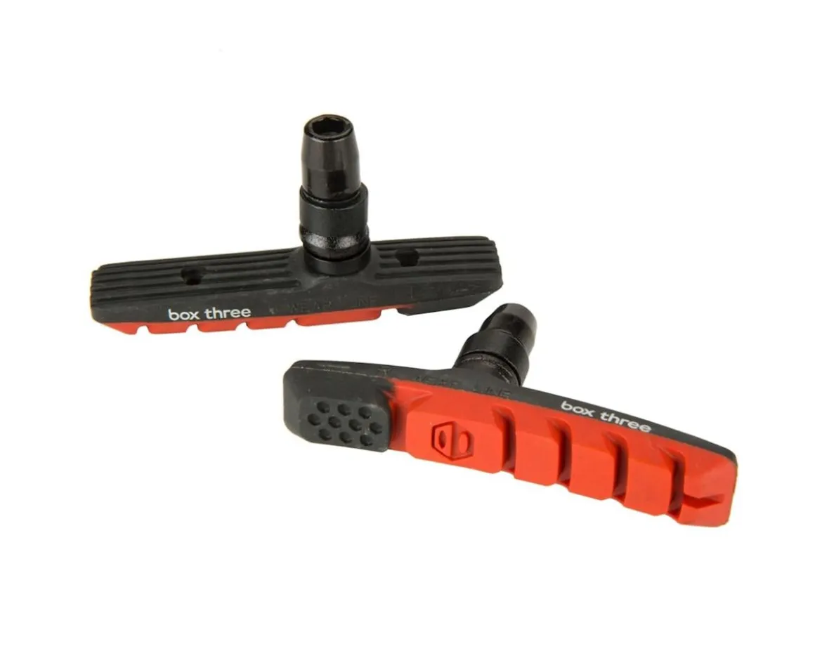 Box Three V-Brake Pads (Red) (1 Pair) (Threaded)