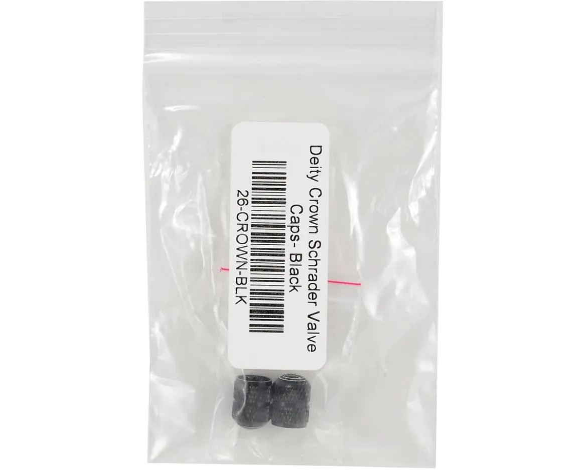 Deity Crown Schrader Valve Caps (Black) (Pair)