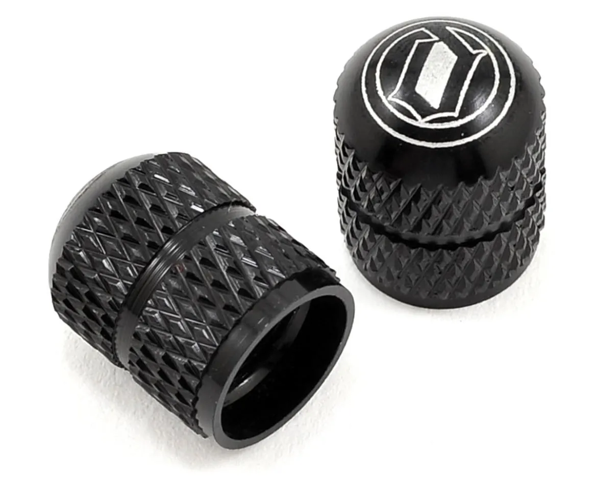 Deity Crown Schrader Valve Caps (Black) (Pair)