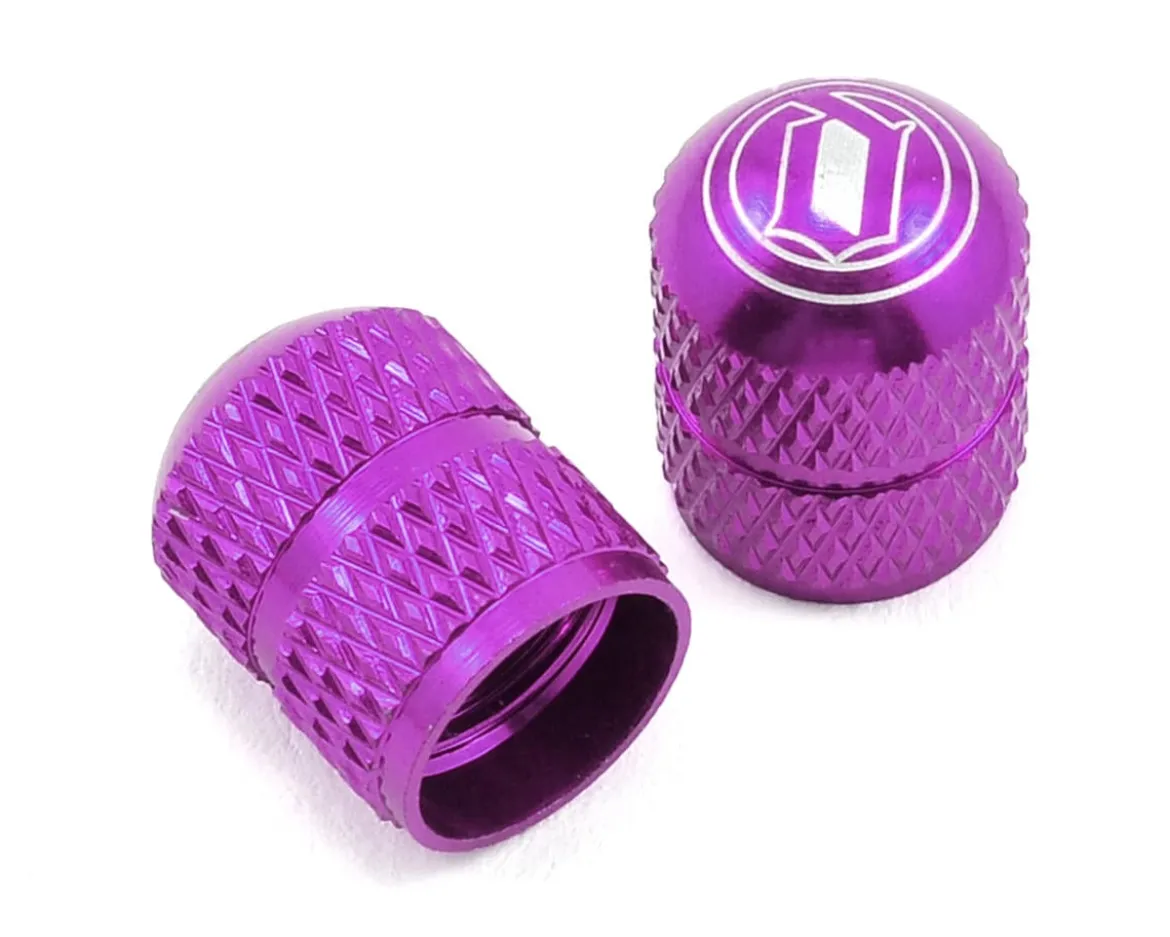 Deity Crown Schrader Valve Caps (Purple) (Pair)
