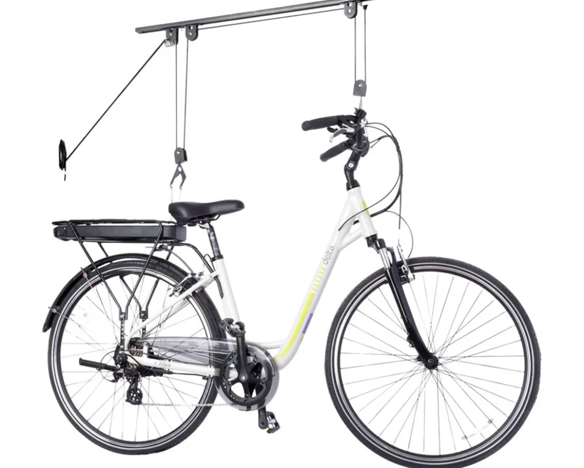 Delta Ceiling Hoist Pro Bike Storage Rack (Black) (1 Bike) (w/ Straps)