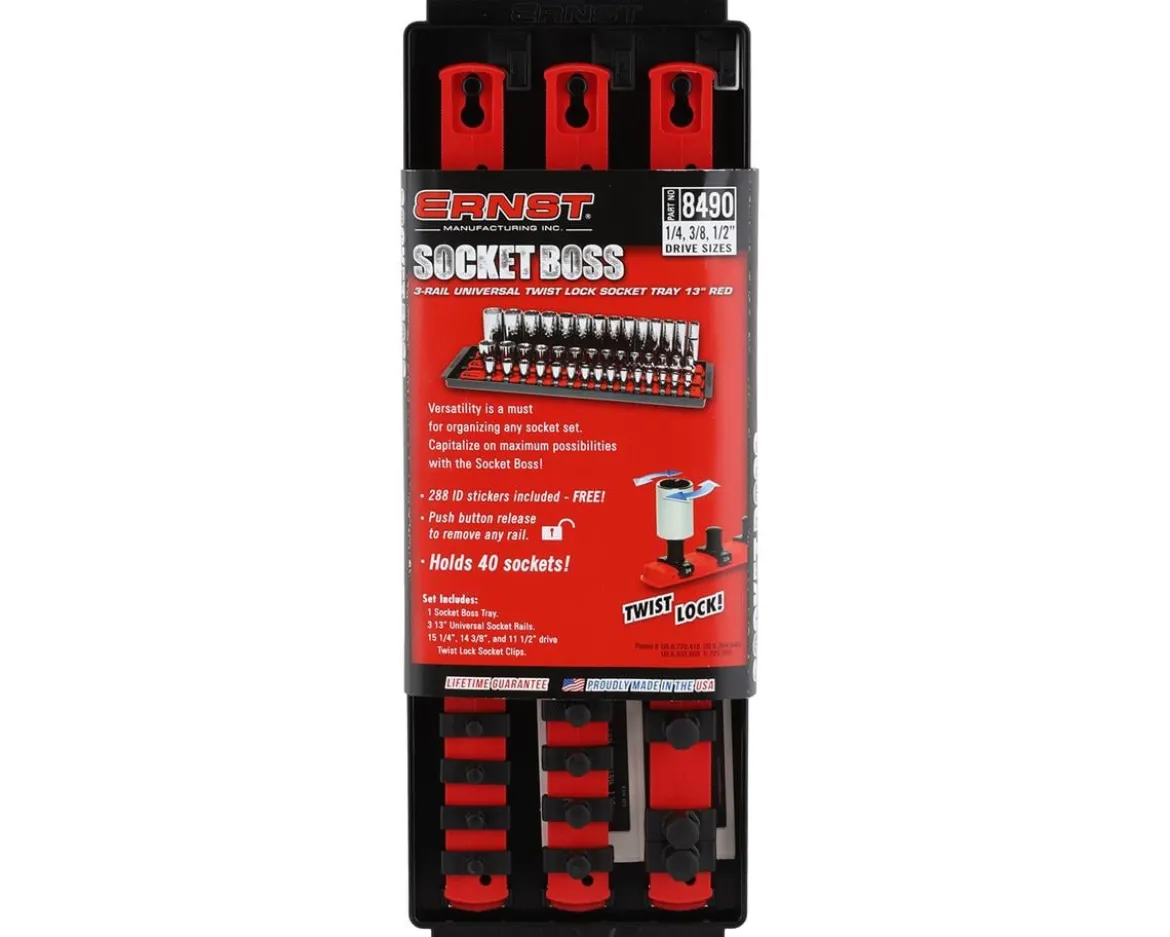 Ernst Manufacturing 13" 3 Rail Twist Lock Socket Boss (Red) (1/4, 3/8 & 1/2")