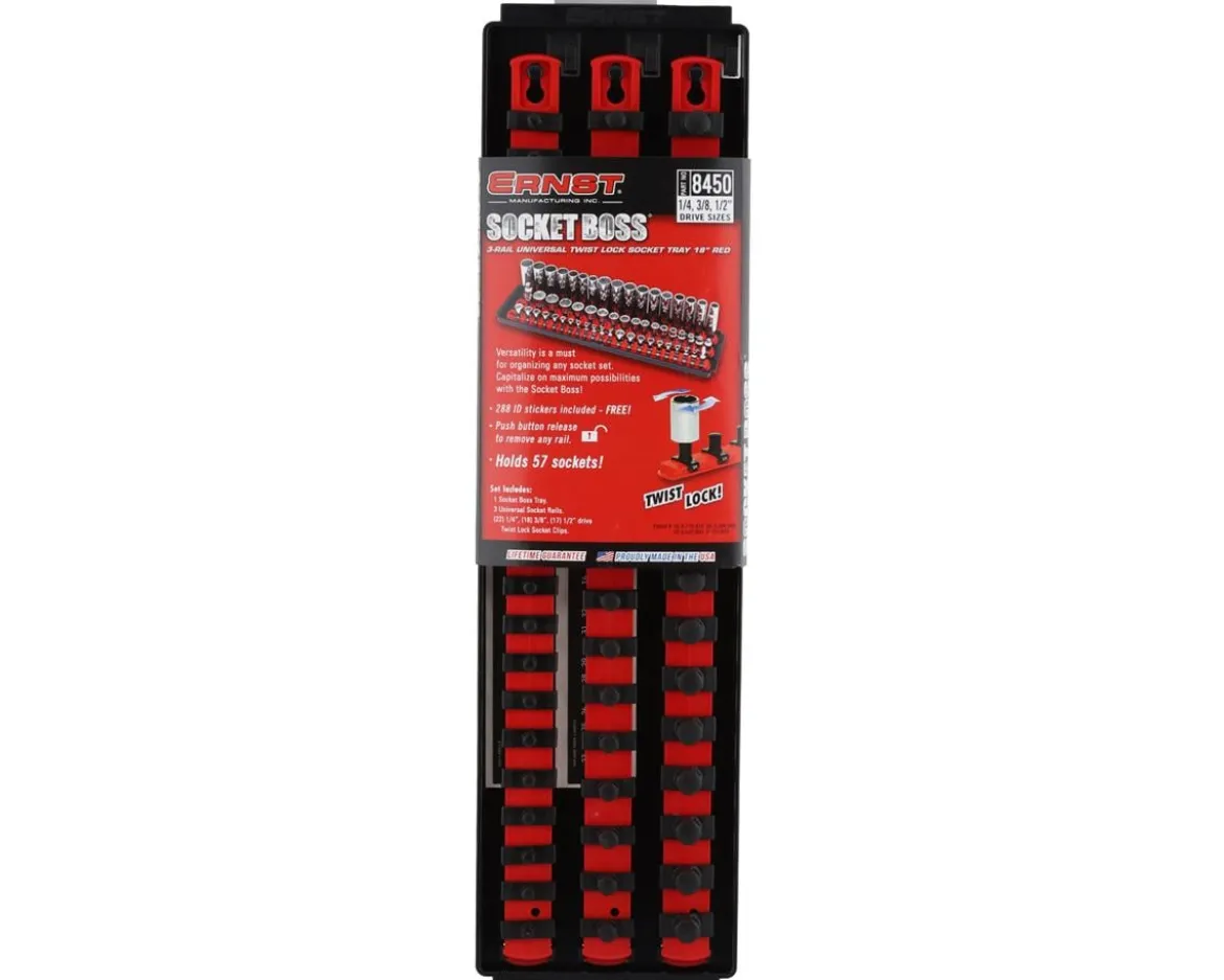 Ernst Manufacturing 18" 3 Rail Twist Lock Socket Boss (Red) (1/4, 3/8 & 1/2")