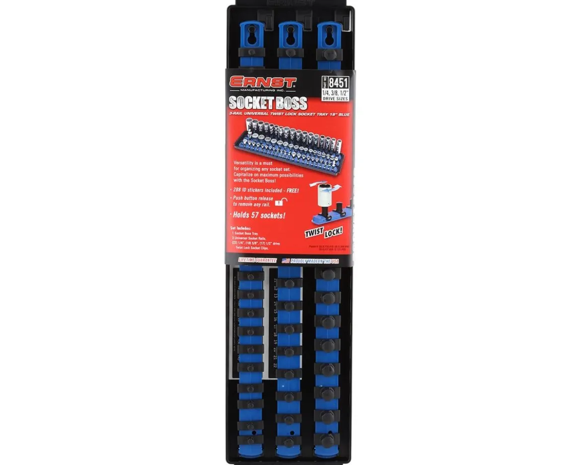 Ernst Manufacturing 18" 3 Rail Twist Lock Socket Boss (Blue) (1/4, 3/8 & 1/2")
