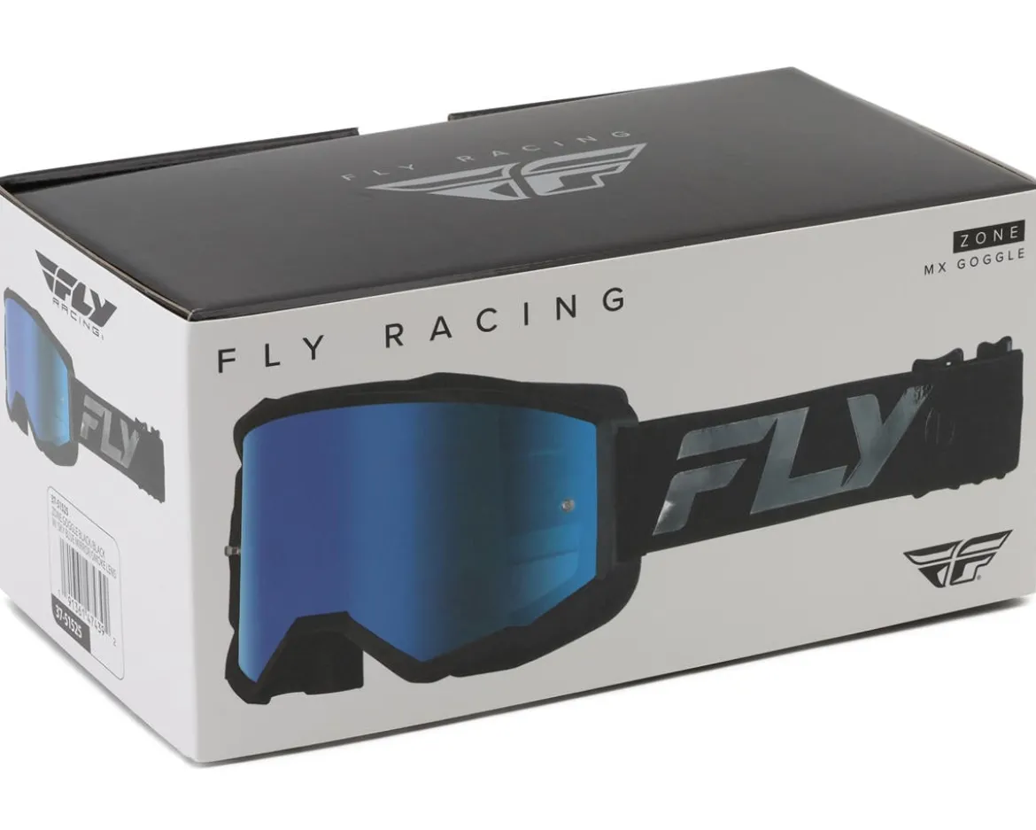 Fly Racing Zone Goggles (Black/Black) (Sky Blue Mirror/Smoke Lens)