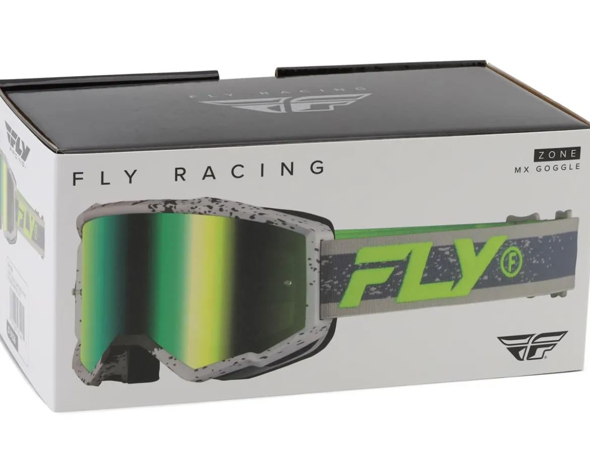 Fly Racing Zone Goggles (Dark Grey/Hi-Vis) (Iridescent Green Mirror Lens)