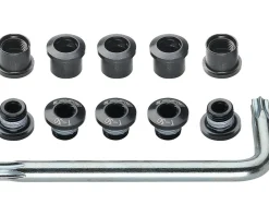 Full Speed Ahead Torx T-30 Alloy Double Chainring Nut/Bolt Set w/ Tool (Black)