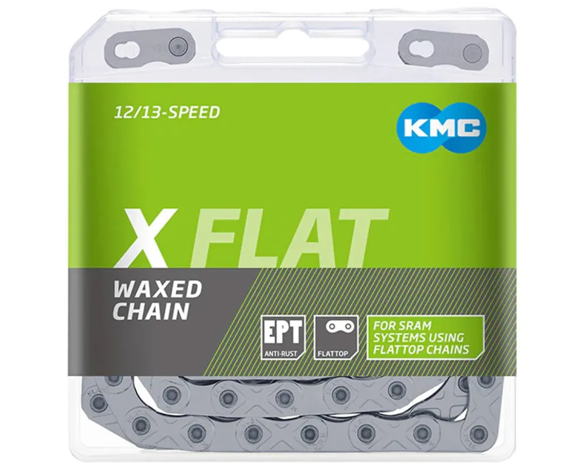 KMC X-Flat EPT Waxed Chain (Silver) (12/13-Speed) (126 Links) (Compatible w/SRAM T-Type & AXS Systems)