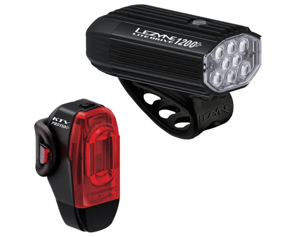 Lezyne Lite Drive 1200+/KTV Drive Pro+ Headlight & Taillight Set (Black) (1200/150 Lumens)
