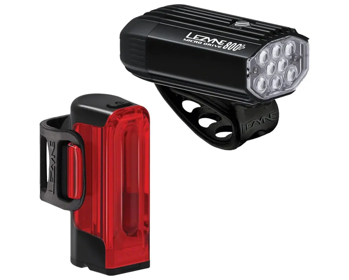 Lezyne MicroDrive 800+/Strip Drive 300+ Headlight/Tail Light Set (Black)