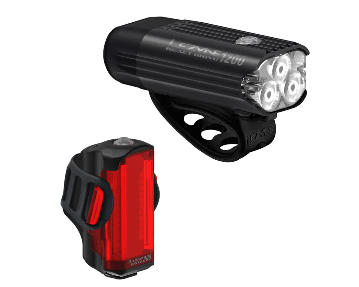 Lezyne React Drive Headlight/Radar Drive Tail Light Set (Matte Black) (1200/300 Lumens)
