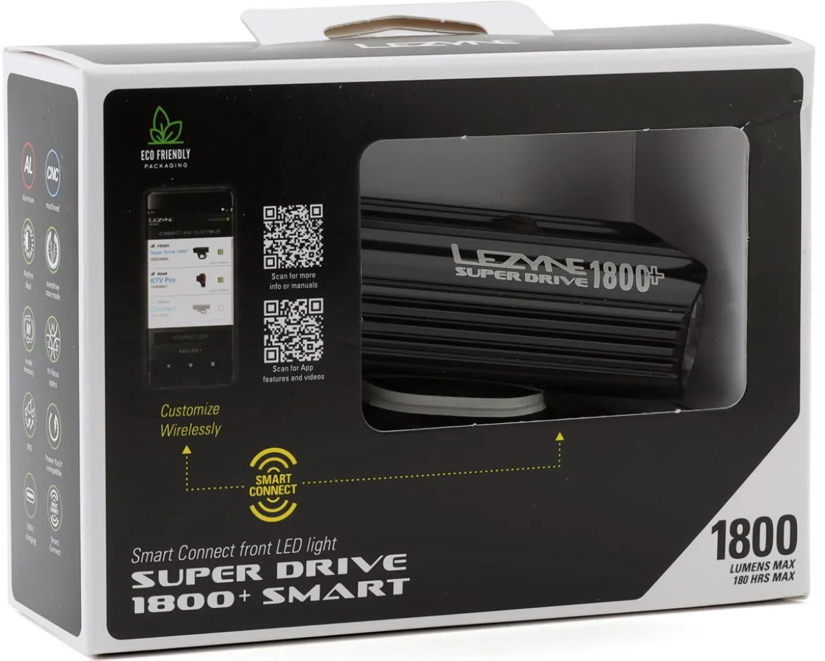 Lezyne Super Drive 1800+ Smart Headlight (Black) (1800 Lumens)