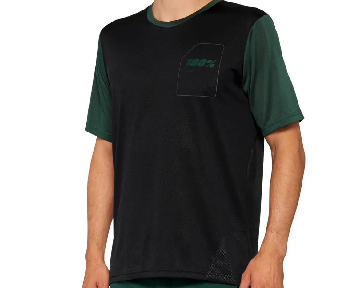 100% Men's Ridecamp Short Sleeve Jersey (Black/Forest Green) (S)