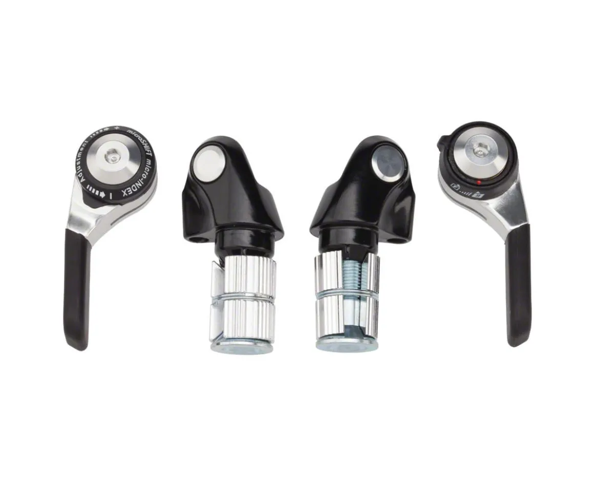 Microshift Road/Mountain Bar End Shifters (Silver/Black) (Pair) (2/3 x 9 Speed) (Shimano Compatible)