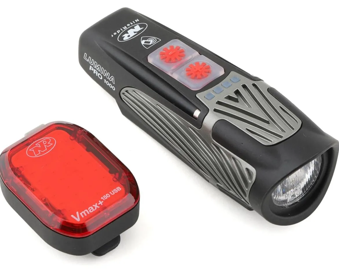 NiteRider Lumina Pro 1000/Vmax+ Headlight & Tail Light Set (Black) (100/150 Lumens)