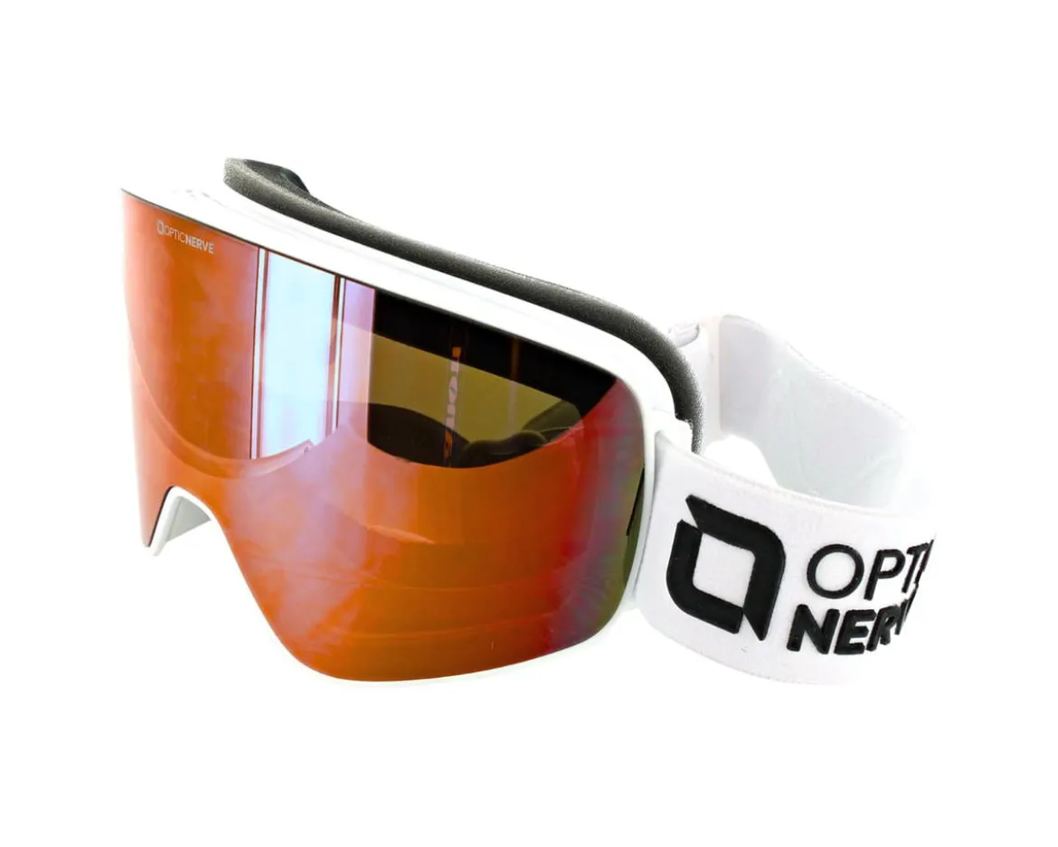 Optic Nerve South Paw Goggles (Shiny White) (Yellow/Silver Mirror Cat 1)