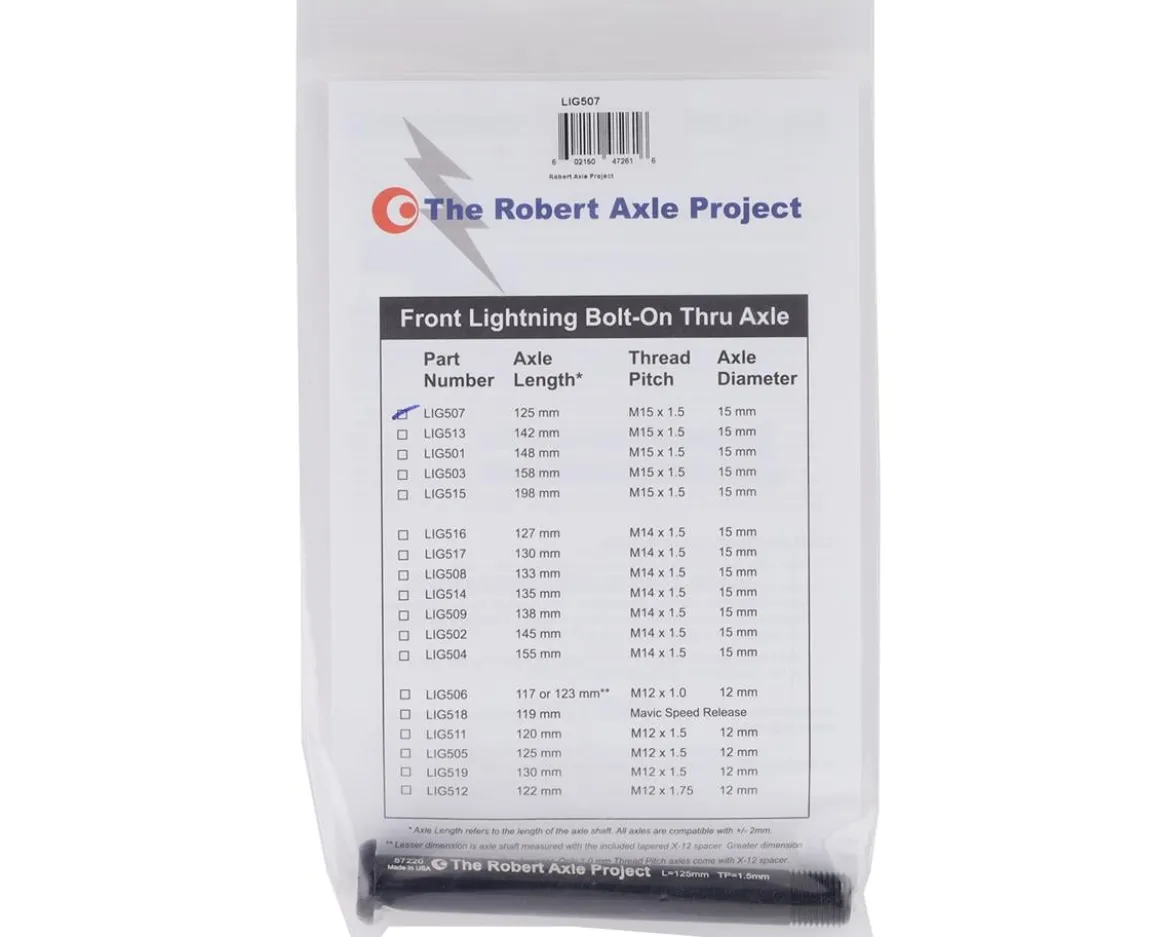 Robert Axle Project Lightning Bolt Thru Axle (Black) (Front) (15mm) (125mm) (15 x 100mm) (1.5mm)