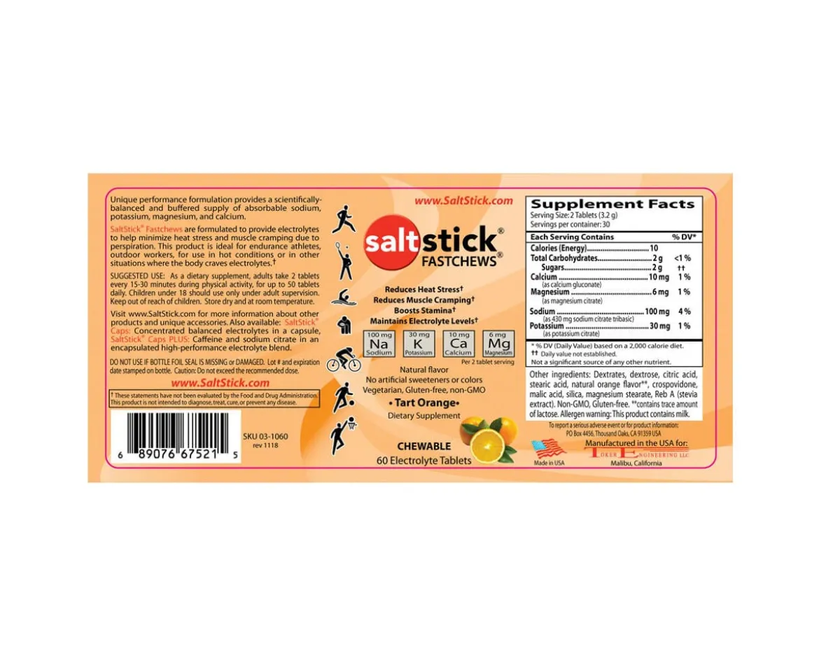 Saltstick Fastchews Chewable Electrolyte Tablets (Tart Orange) (1 | 60 Tablet Bottle)