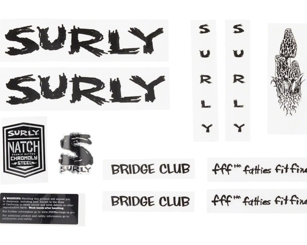 Surly Bridge Club Frame Decal Set (Black w/ Mushrooms)