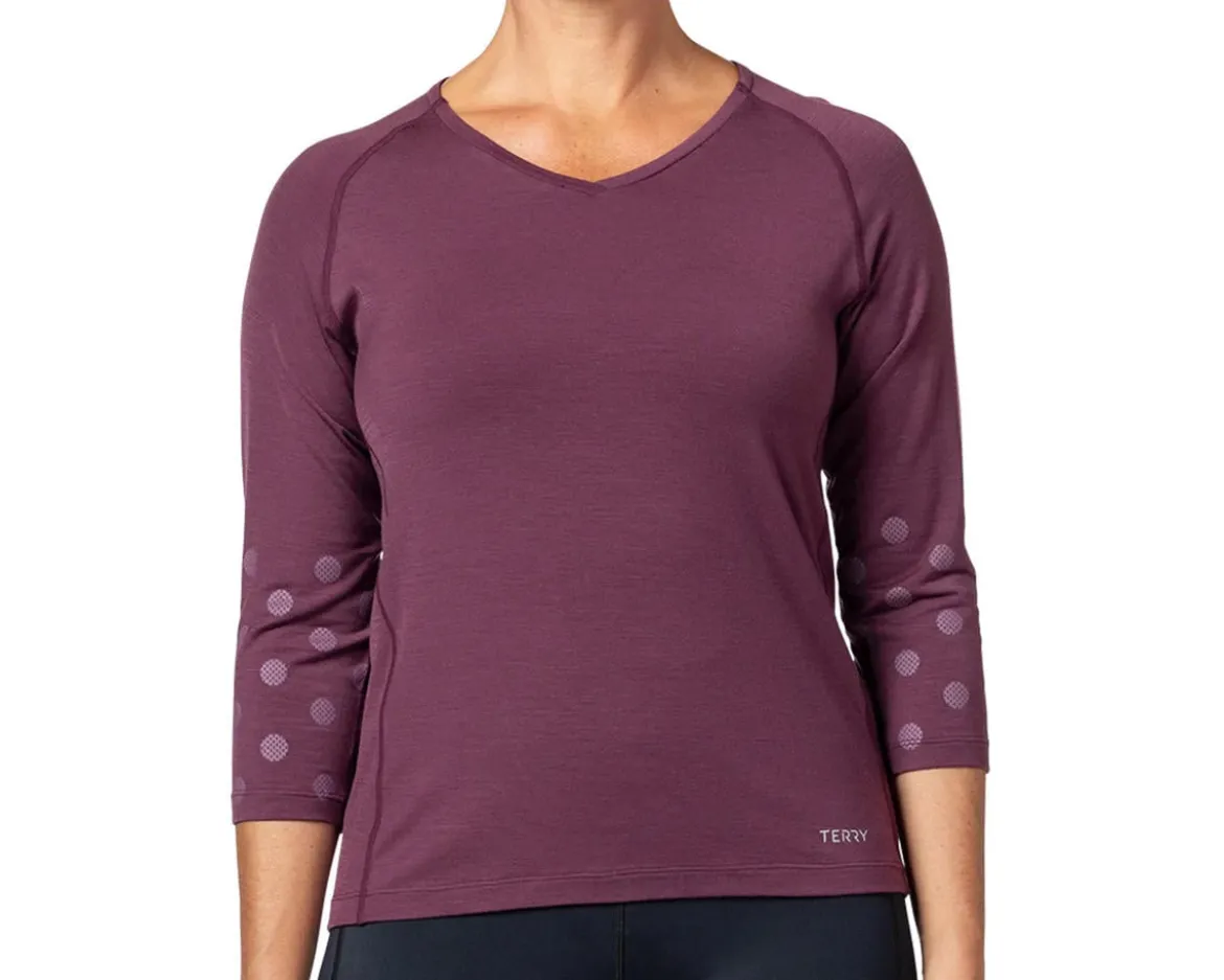 Terry Women's Merino 3/4 Sleeve Top (Wine Dots) (S)