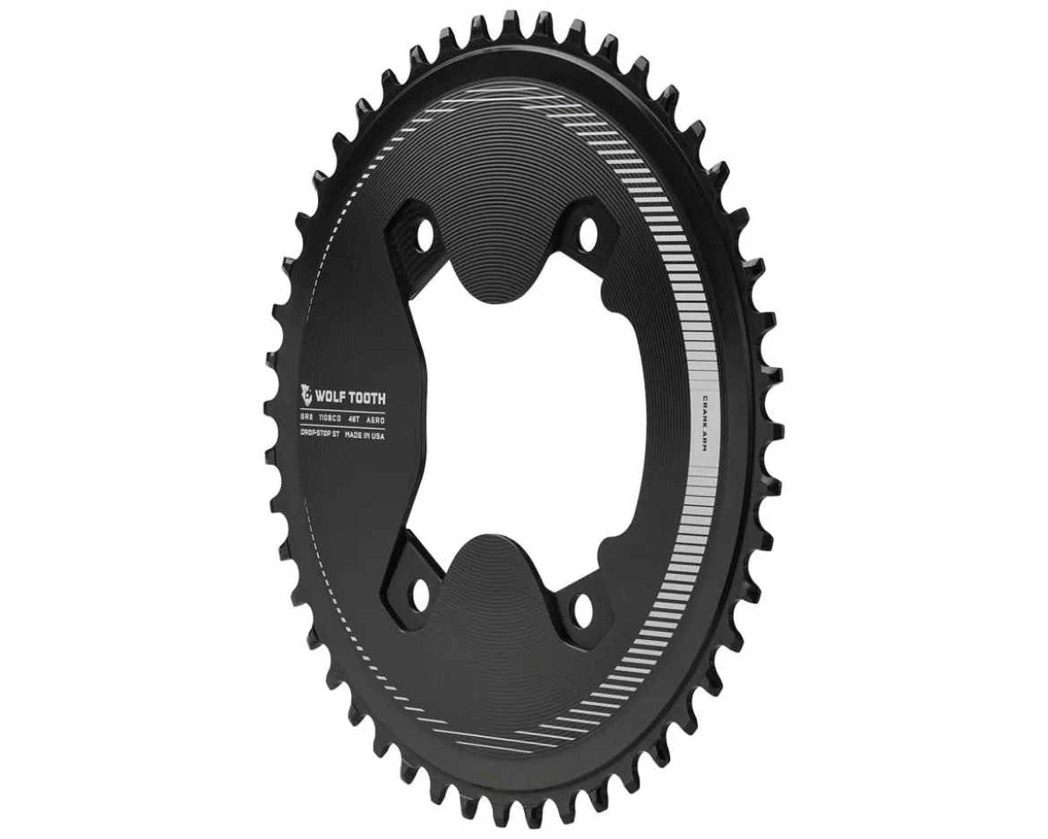 Wolf Tooth Components Aero Chainring (Black) (GRX 800 Series) (Drop-Stop ST) (Single) (46T) (110mm Shimano Asym. BCD)