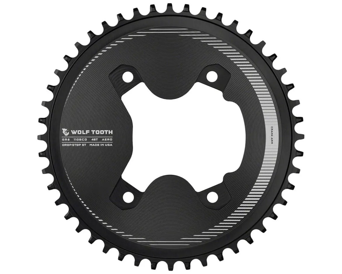 Wolf Tooth Components Aero Chainring (Black) (GRX 800 Series) (Drop-Stop ST) (Single) (46T) (110mm Shimano Asym. BCD)