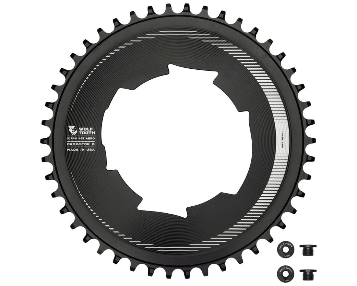 Wolf Tooth Components Aero Chainring (Black) (Drop-Stop B) (Single) (46T) (For SRAM 107 BCD Cranksets)