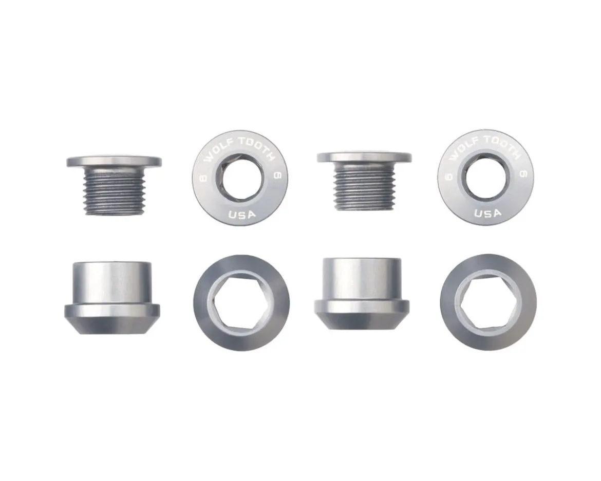 Wolf Tooth Components Dual Hex Fitting Chainring Bolts (Raw Silver) (6mm) (4 Pack) (For 1x Use)