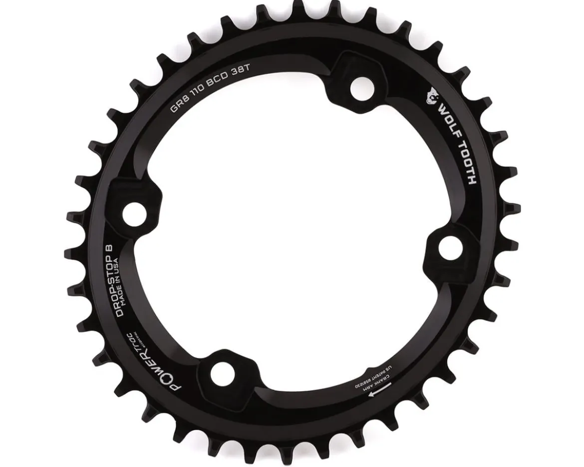 Wolf Tooth Components Elliptical Chainring (Black) (110mm Shimano Asym. BCD) (Drop-Stop B) (Single) (38T) (GRX)