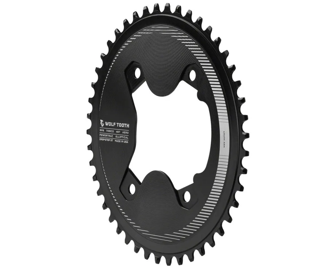 Wolf Tooth Components Elliptical Aero Chainring (Black) (GRX 800 Series) (Drop-Stop ST) (Single) (46T) (110mm Shimano Asym. BCD)