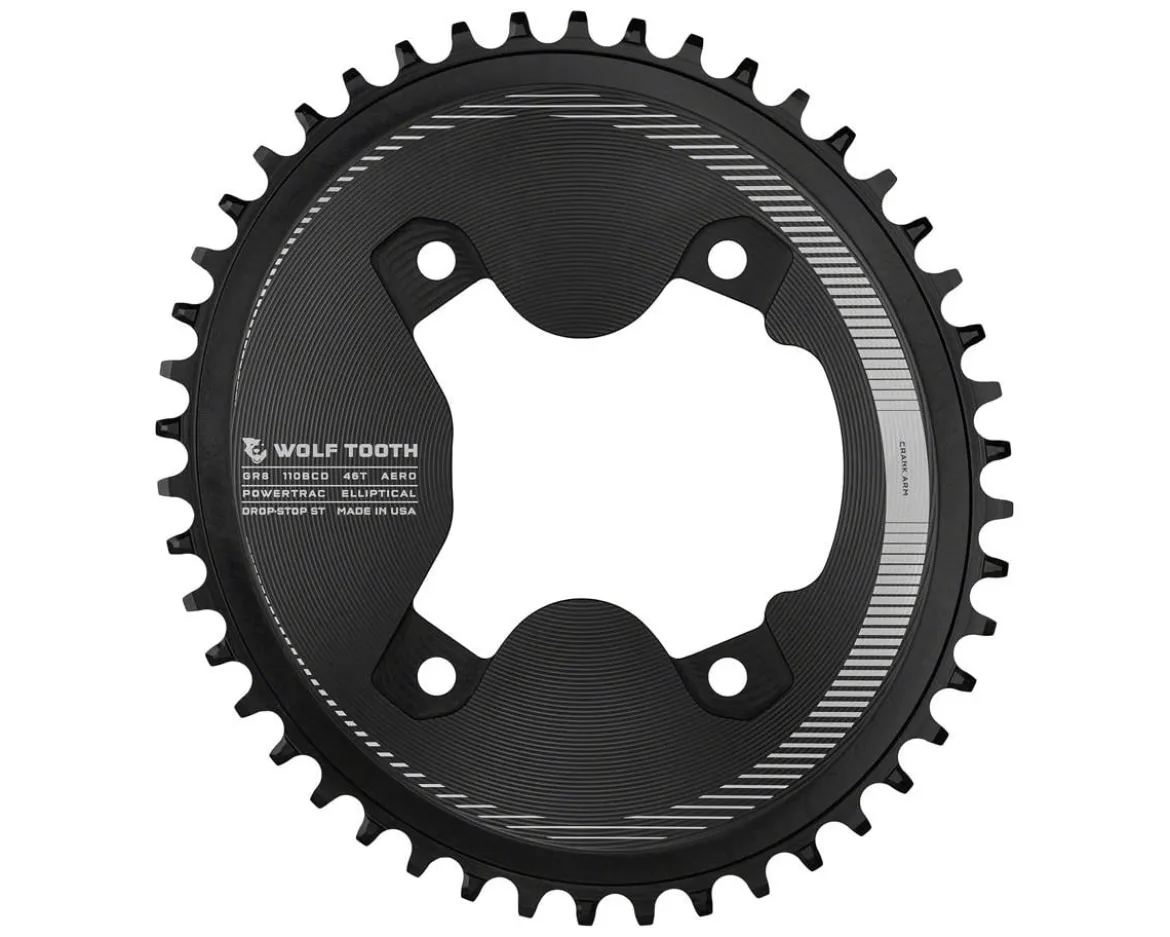 Wolf Tooth Components Elliptical Aero Chainring (Black) (GRX 800 Series) (Drop-Stop ST) (Single) (46T) (110mm Shimano Asym. BCD)