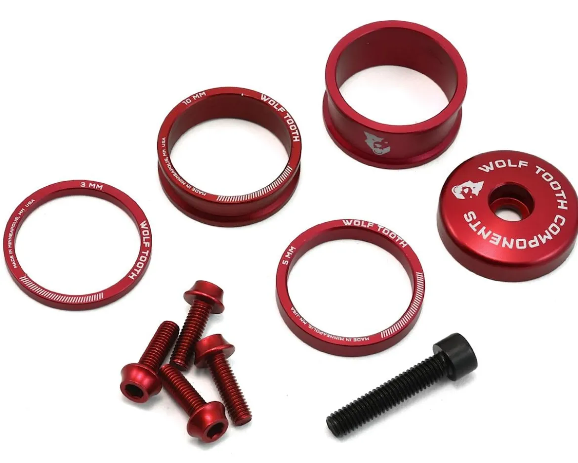 Wolf Tooth Components Headset Spacer BlingKit (Red) (3, 5, 10, 15mm) (w/ Bottle Cage Bolts)