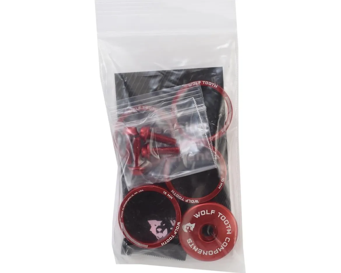 Wolf Tooth Components Headset Spacer BlingKit (Red) (3, 5, 10, 15mm) (w/ Bottle Cage Bolts)