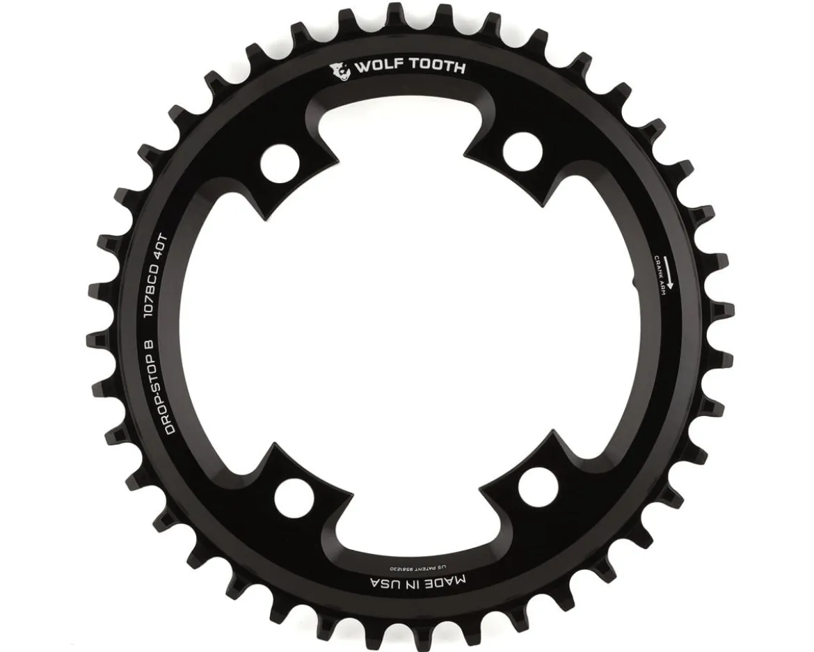 Wolf Tooth Components SRAM Road Chainring (Black) (107mm BCD) (Drop-Stop B) (Single) (40T) (Works for Flattop)