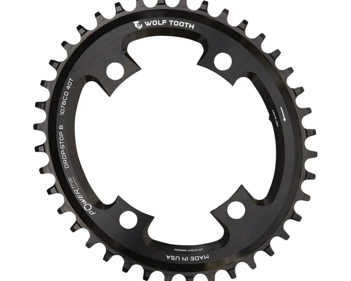 Wolf Tooth Components SRAM Road Elliptical Chainring (Black) (107mm BCD) (Drop-Stop B) (Single) (38T) (Works for Flattop)