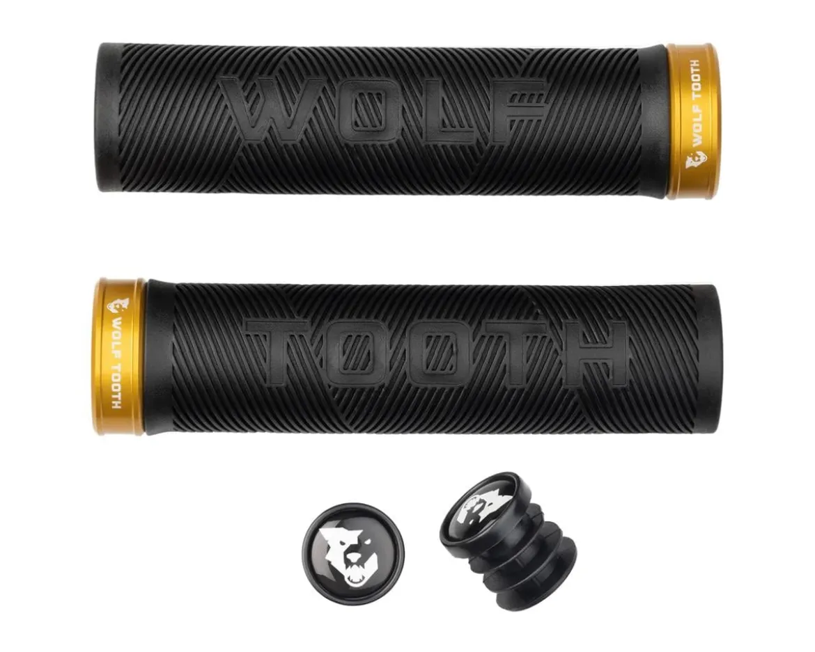 Wolf Tooth Components Echo Lock-On Grips (Black/Gold)